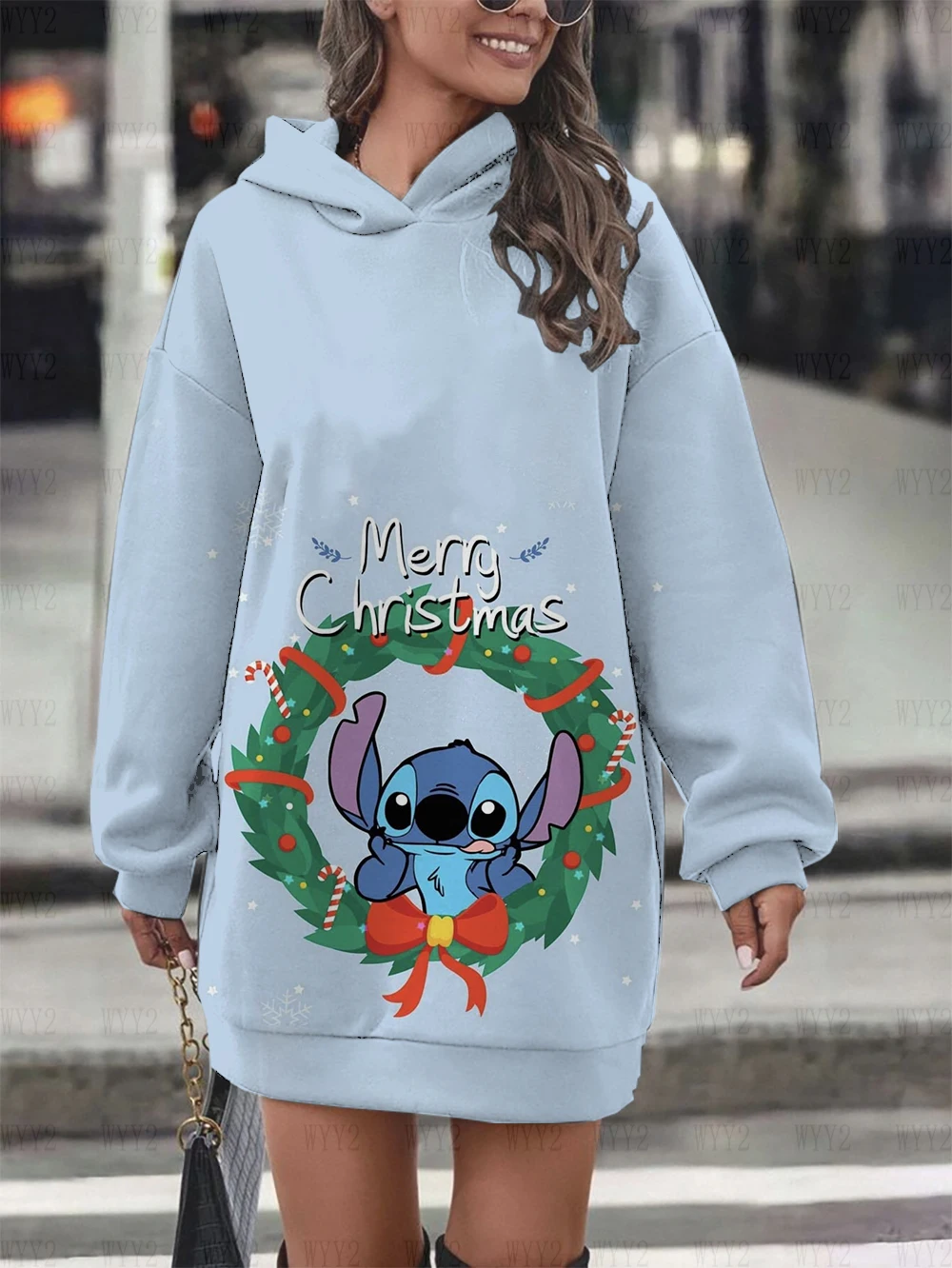 New Women\'s Disney Series Christmas Stitch Printed Pullover Sweatshirt Hooded Dress Casual Fashion Women\'s Clothing