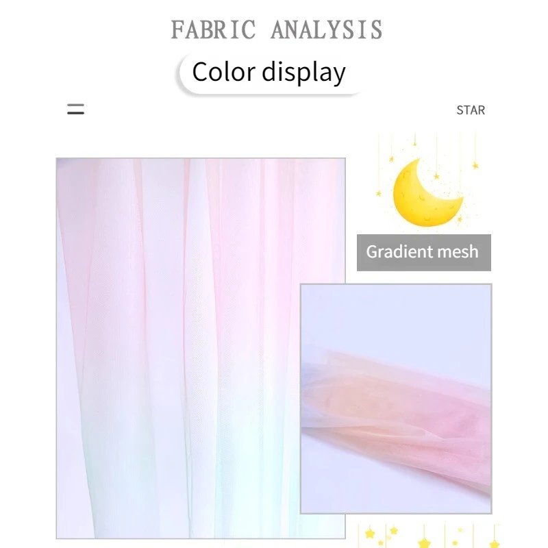 Star Moon Sequin Tulle Fabric Per Meter for Curtain Clothes Wedding Decoration Diy Sewing Gauze Cloth Gradient Plain Soft Pink