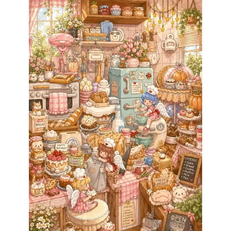 5D DIY Diamantmalerei-Set: Märchenhafte Bäckerei-Fantasieszene, Kunstvolle Vollbohr-Rhinestone-Mosaik Wanddekoration, Geschenk für Erwachsene