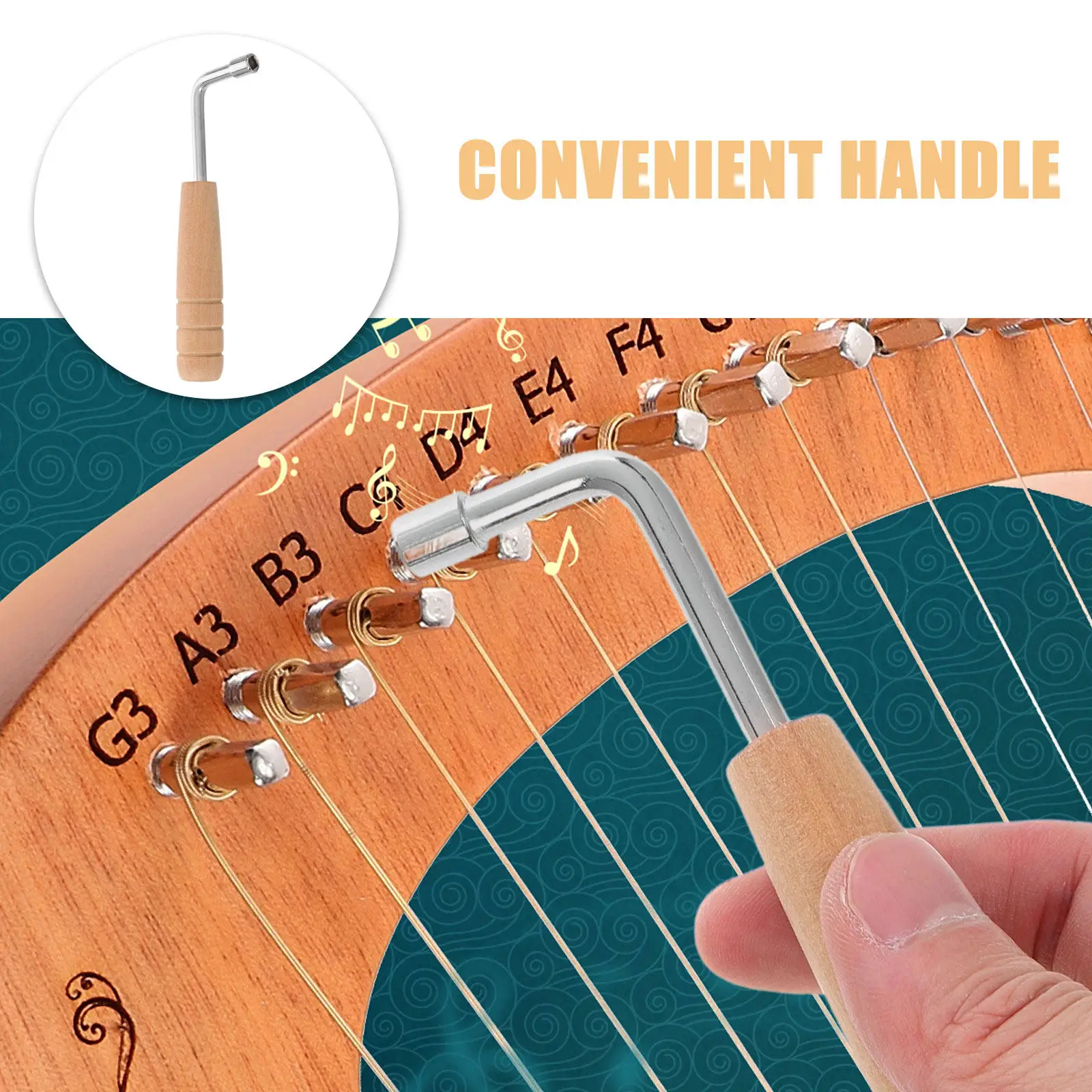 3Pcs Lyre Harp Adjustment Wrench Set Wooden Handle Professional Tone Tuning Tool for String Instruments Portable Lyre Tuning image 6