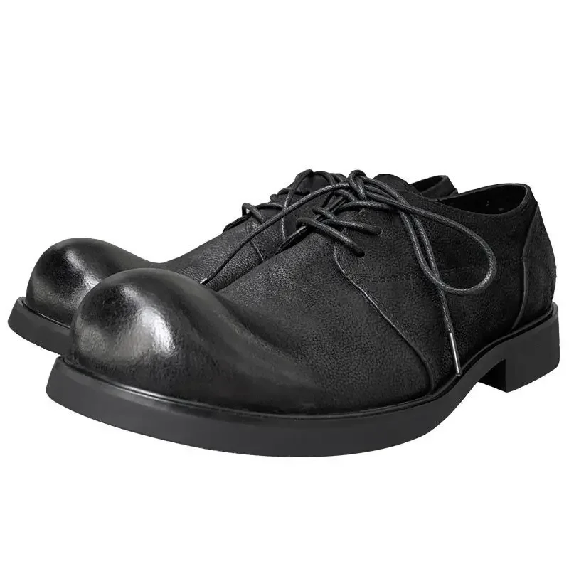 

Pop 2025 Men's Upturned Genuine Retro Handmade Old Trendy Breathable Soft Sole Big Head Leather Single Shoes