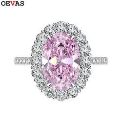 OEVAS 100% 925 Sterling Silver Created Zircon 3CT 8*12 Citrine Sapphire Gemstone Wedding Ring Engagement Party Fine Jewelry