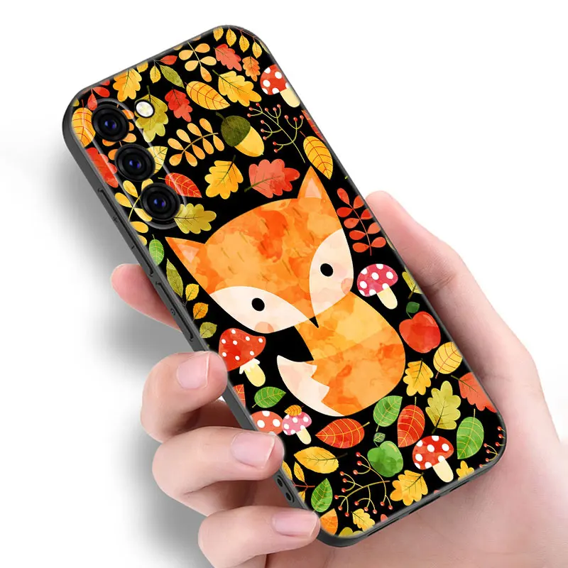 Cartoon Cute Fox Black Silicone Phone Case For Samsung Galaxy S20 S21 S23 S24 FE S22 Ultra S8 S9 S10 Plus