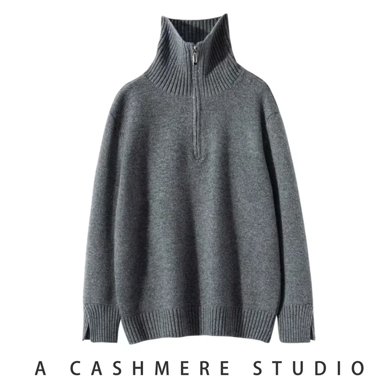 High-End 2023 Winter Women's Thicken Loose 100% Pure Cashmere Sweater Female Turndown Collar Knitted Pullover Girl Clothes Tops