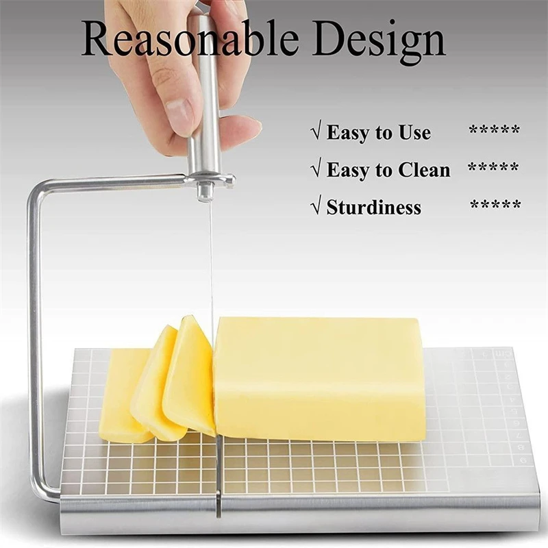 Stainless Steel Cheese Slicer Cutter Accurate Size Scale With Grid Scale Lines Multipurpose Food Cutter with Blade Cheese Cutter