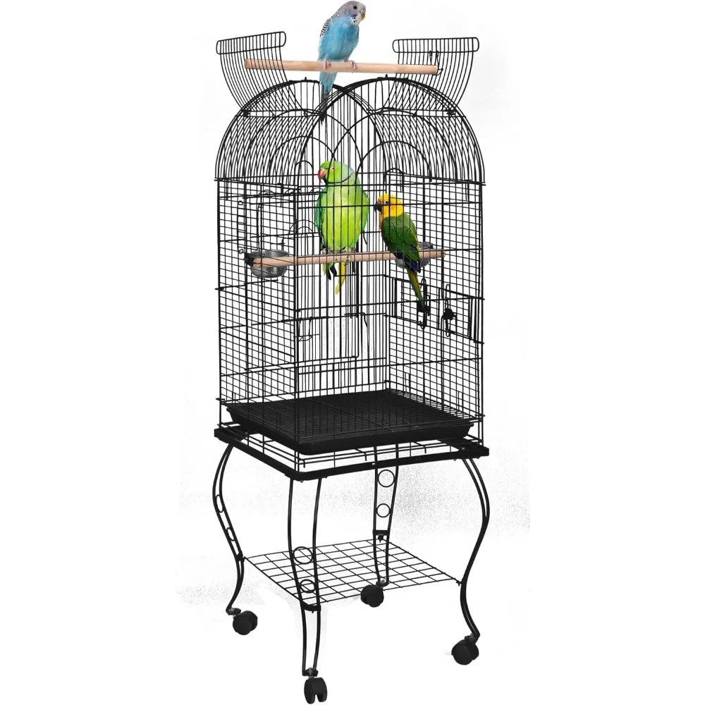 

SUPER DEAL 63.5'' Rolling Bird Cage Large Wrought Iron Cage for Cockatiel Sun Conure Parakeet Finch Budgie Lovebird Canary