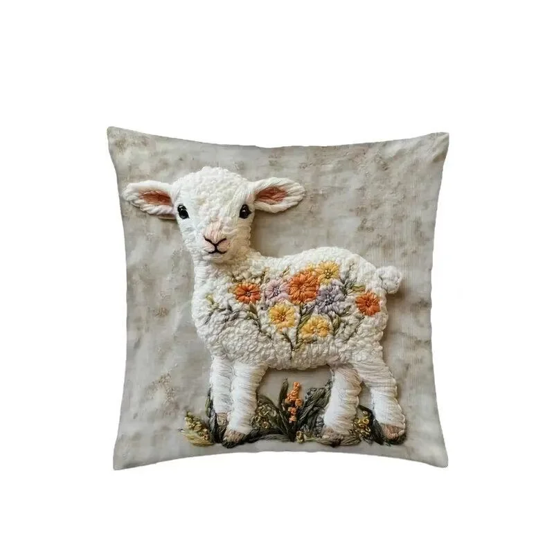 Vintage Floral Sheep Printing Pillow Cover for Home Office Hotel Sofa Decorations Cute Kawaii Kids Adult Cushion Cover Gifts INS