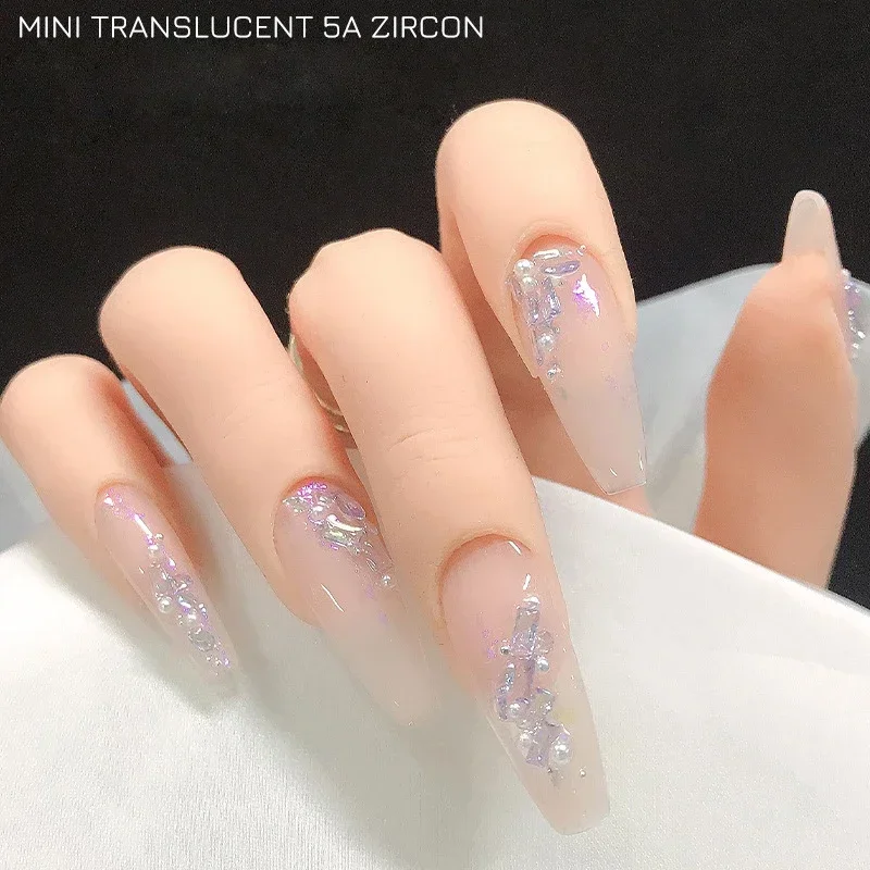 50-100Pcs 5A Sparkle Manicure Charms Mini Zircon Aurora Translucent Cognac Mix Shapes Sharp Diamond Nail Art Rhinestones Decor