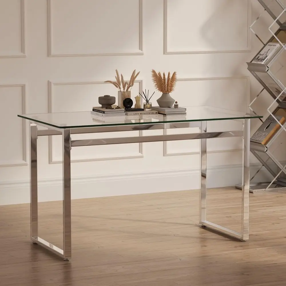 

51 Modern Glass Dining Table for 4-6, 0.31 Tempered Glass Top, Chrome Legs, Suitable for Kitchen, Dining, Living Room (Clear & S