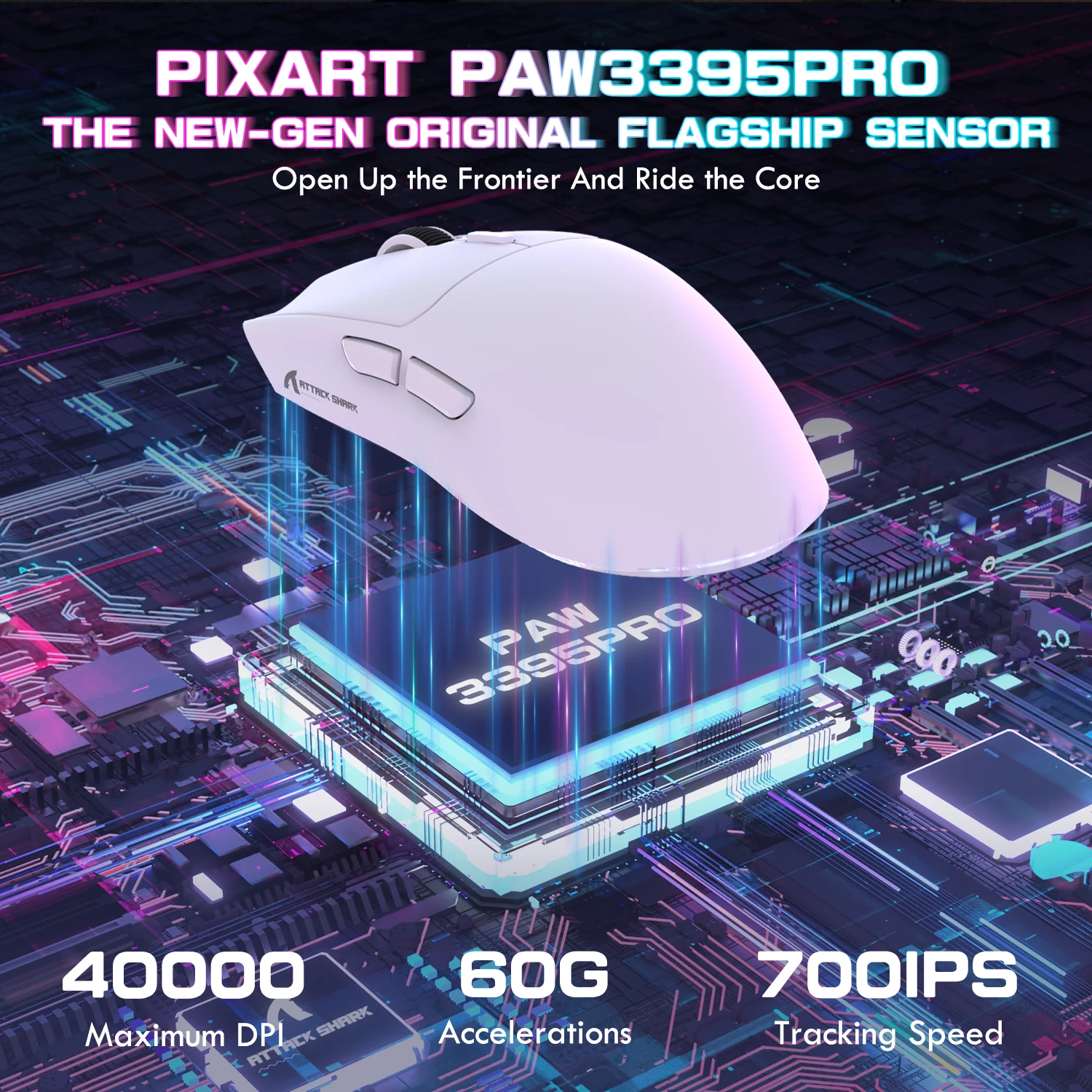 ماوس ألعاب لاسلكي خفيف الوزن من ATTACK SHARK X1 مع قاعدة شحن مغناطيسية RGB، مستشعر PixArt PAW3395 Pro، 40000 نقطة في البوصة للكمبيوتر الشخصي/Mac