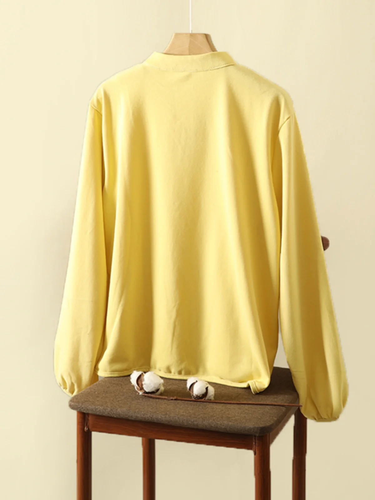 Retro Stand Collar largo Sve bordado irt talla grande mujer Faionable versátil modificado Top ropa de otoño