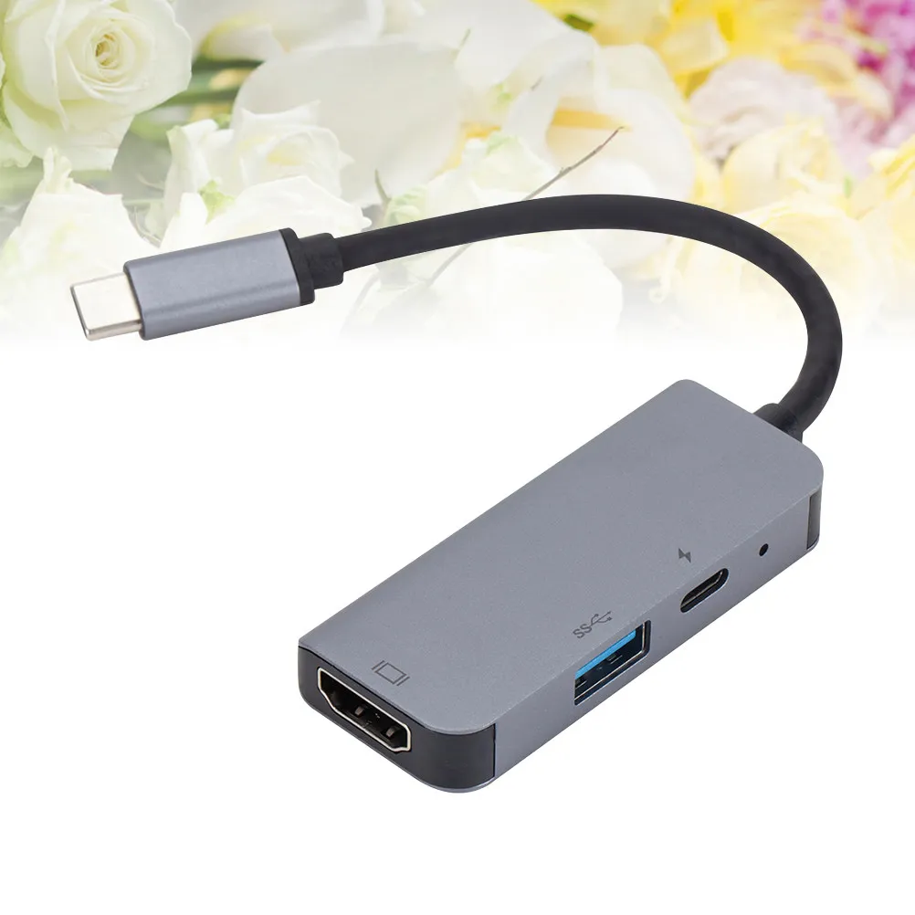 

USB 3.1 Type C Hub 3 in 1 Multi Port Adapter Silver Light Grey Portable USB C Hub Pd Charging for Computer Travel Business