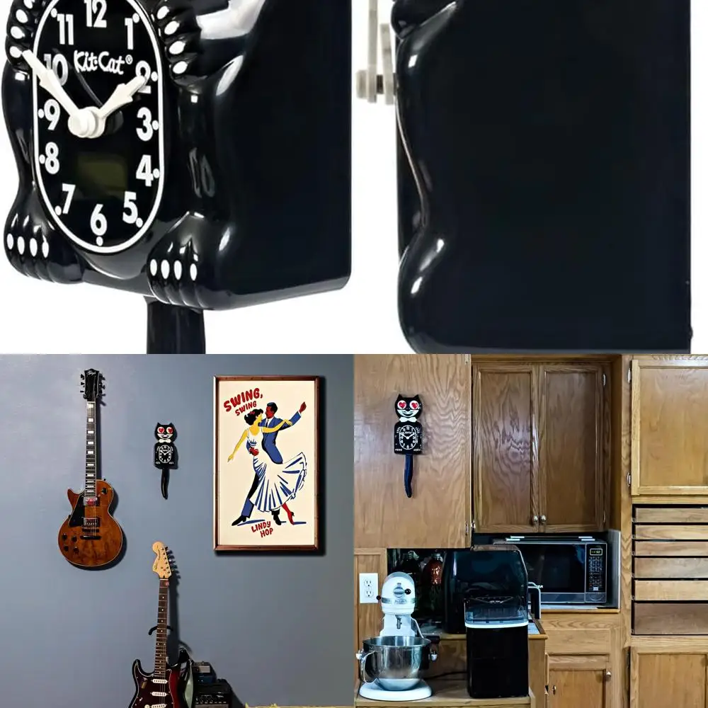 

Mid-Century Modern Cat Clock with Moving Heart Eyes and Tail, Battery-Powered Wall Decor, Unique Gift, Made in USA