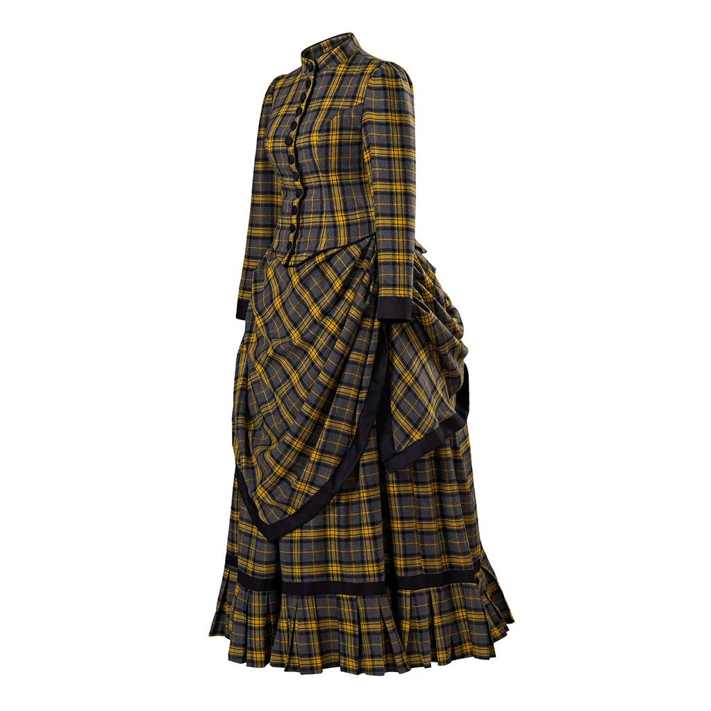 

Yellow Plaid 1800 Victorian Bustle Dress Civil War Gilded Age Costume Duchess Cosplay Vintage Edwardian Evening Dress Ball Gown