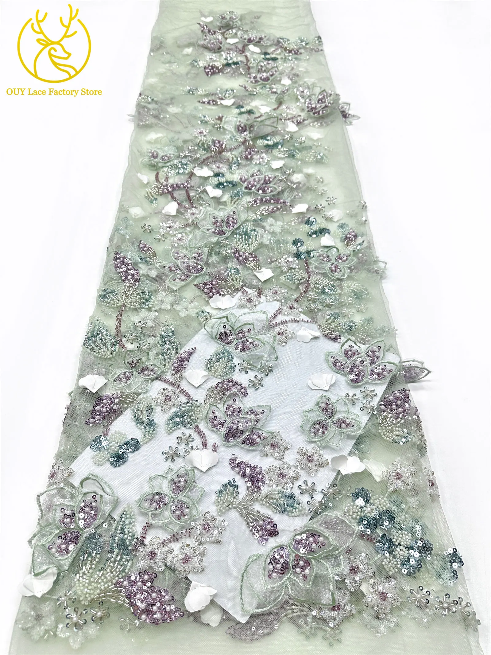 5 Yards afrikanischer 3D-Blumen-Spitzenstoff mit Perlen, 2026, hochwertiger französischer nigerianischer Stickerei-Tüllstoff zum Nähen von Hochzeitskleidern – Detail 18