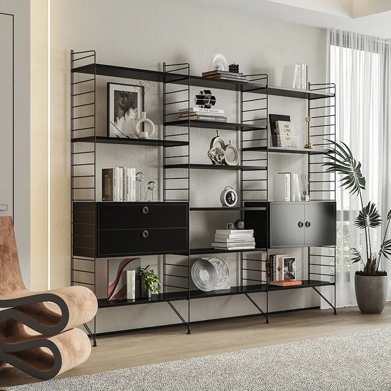 Nordic upper wall string shelf adjustable layered baffle floor storage rack multifunctional bookshelf display rack