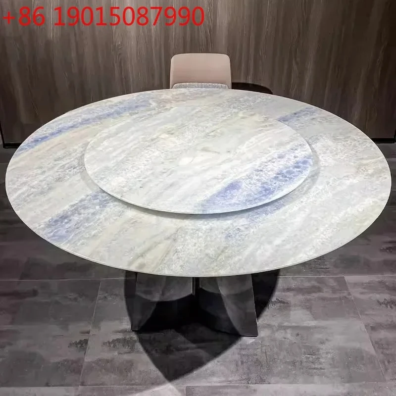 

Обеденный стол из натурального мрамора с синими кристаллами, итальянский, в стиле легкой роскоши, с поворотным механизмом, круглый, из роскошного камня.