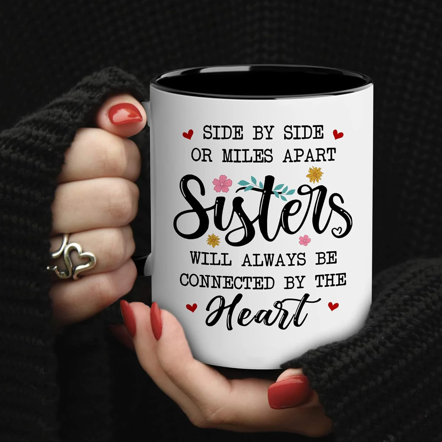 

Ceramic Sister Mug, Reusable Round Insulated Coffee Cup, Hand Wash Only, with Heartfelt Message for Family Use, for Best Sister
