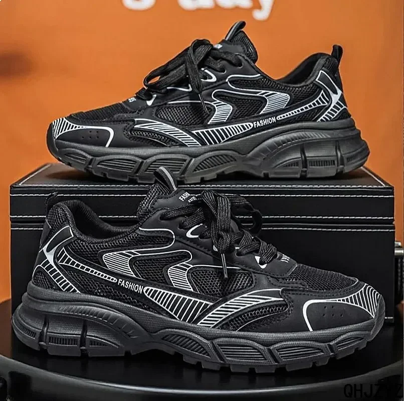 Men's Lightweight Breathable Mesh Running Shoes Fashion Sports Dad Sneakers With Thick Sole Casual White Trainers