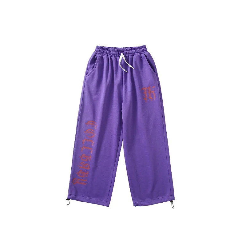 Kid Kpop Hip Hop Clothing White Print Sweatshirt Top Purple Casual Sweat Pants for Girl Boy Street Dance Wear Costumes Clothes