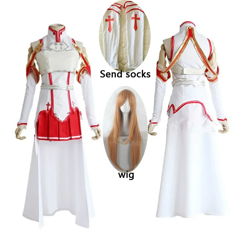 

Anime Sword Art Online Yuuki Asuna Dress Cosplay Costume for Women Uniform Halloween Party Cosplay Costume Armor Full Set wig