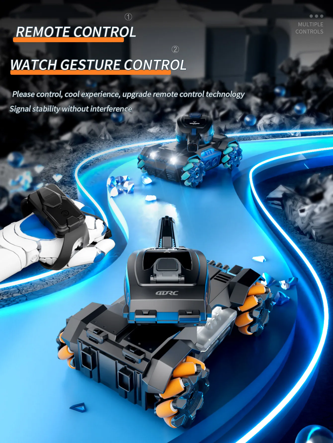 Rc Tanks 2.4G Dual Control Mode Armored Vehicle High Speed Water Bombs Induction Watch Remote Double Control Toy Gifts for Boys