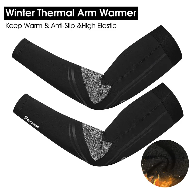 WEST BIKING Winter Fleece Warm Arm Sleeves Breathable Sports Elbow Pads Fitness Arm Covers Cycling Running Basketball Arm Warmer