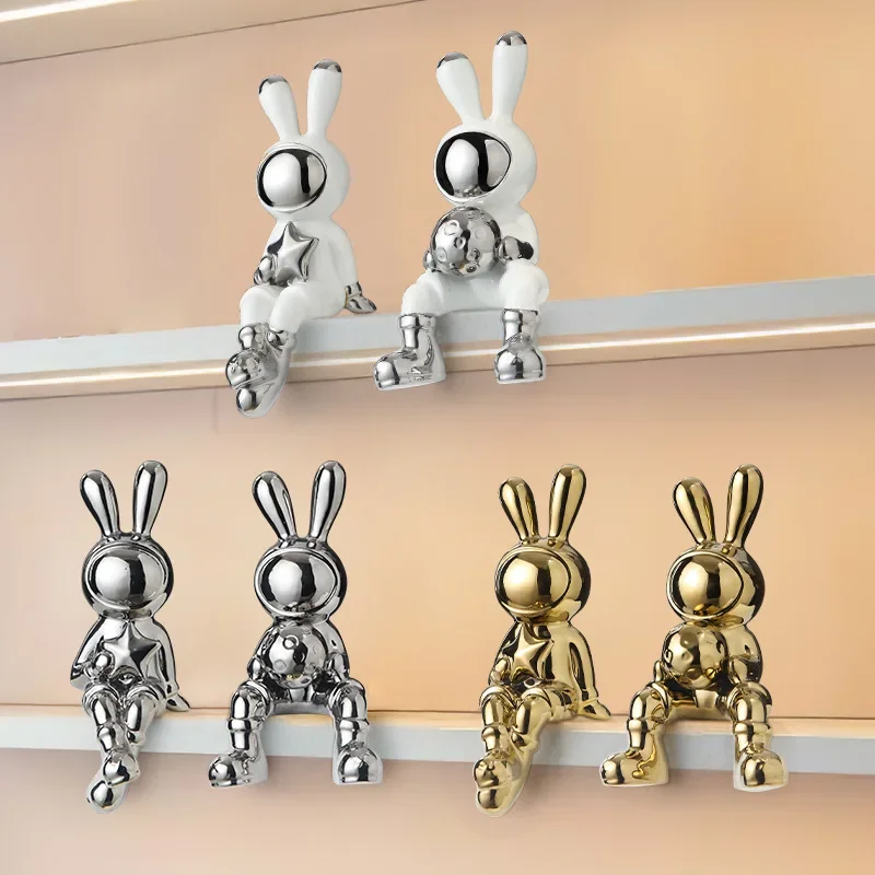 

Electroplating Rabbit set of 2pcs Sculpture for Home Decor office desk Decoration Living Room Decor Animal Statue 2023 Rabbit