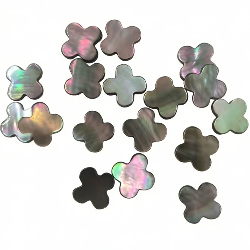 10 PCS Un-drilled 10mm Natural Black Mother of Pearl Clover Sea Shell Flat Mosaic Tile for Jewelry Making   DIY Craft Supplies