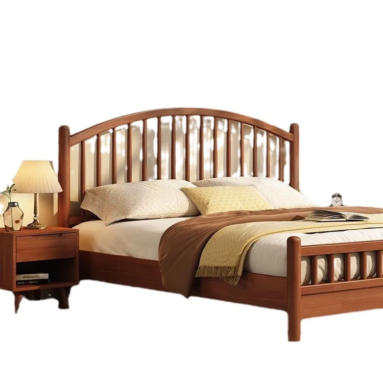 

Nordic solid wood double bed, modern minimalism, Japanese style, master bedroom, storage, bed and breakfast