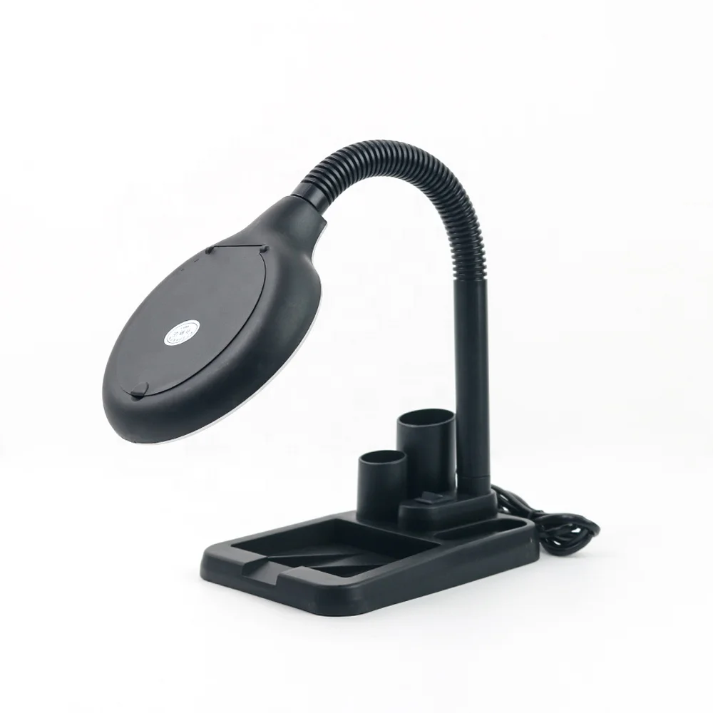 Tabletop Flexible Gooseneck den-tal Lab Electric LED Magnifying Glass Lamp 5X 10X with Light and Stand