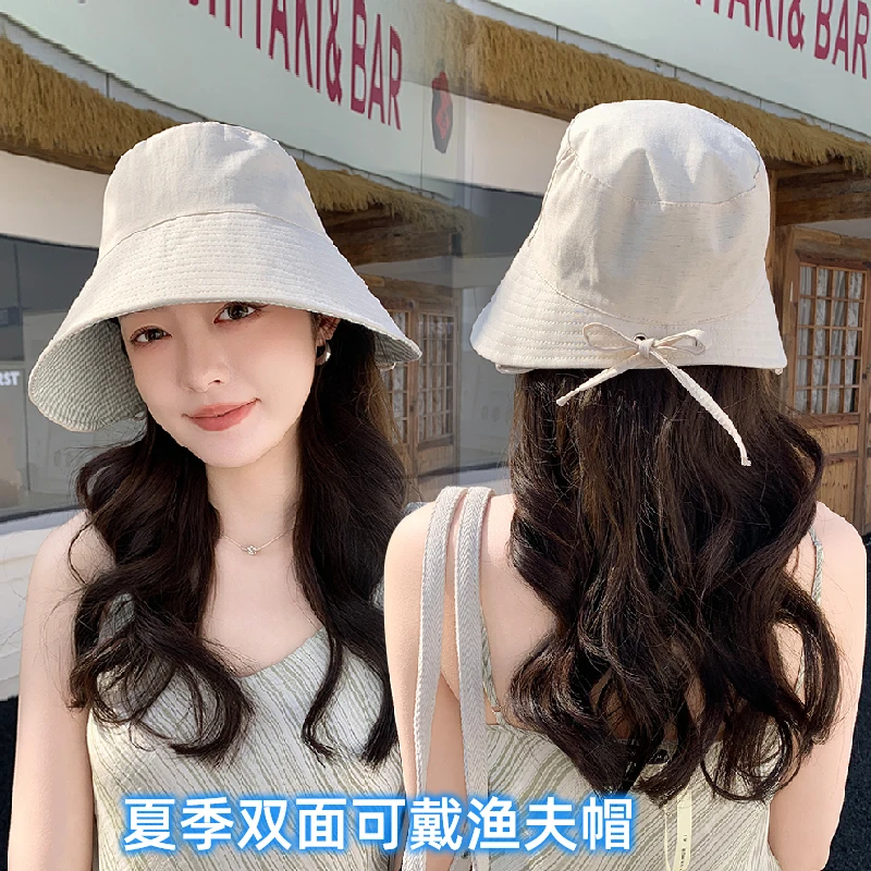 Spring and summer sun hat women's Korean version fashionable and versatile large eave sun hat double-sided plaid fisherman hat