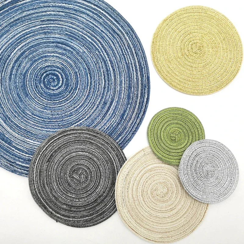 Retro Style Table Mat Decoration Round Weaving Place Dining Table Pad Heat Resistant Kitchen Anti-Skid Mat Table Accessories