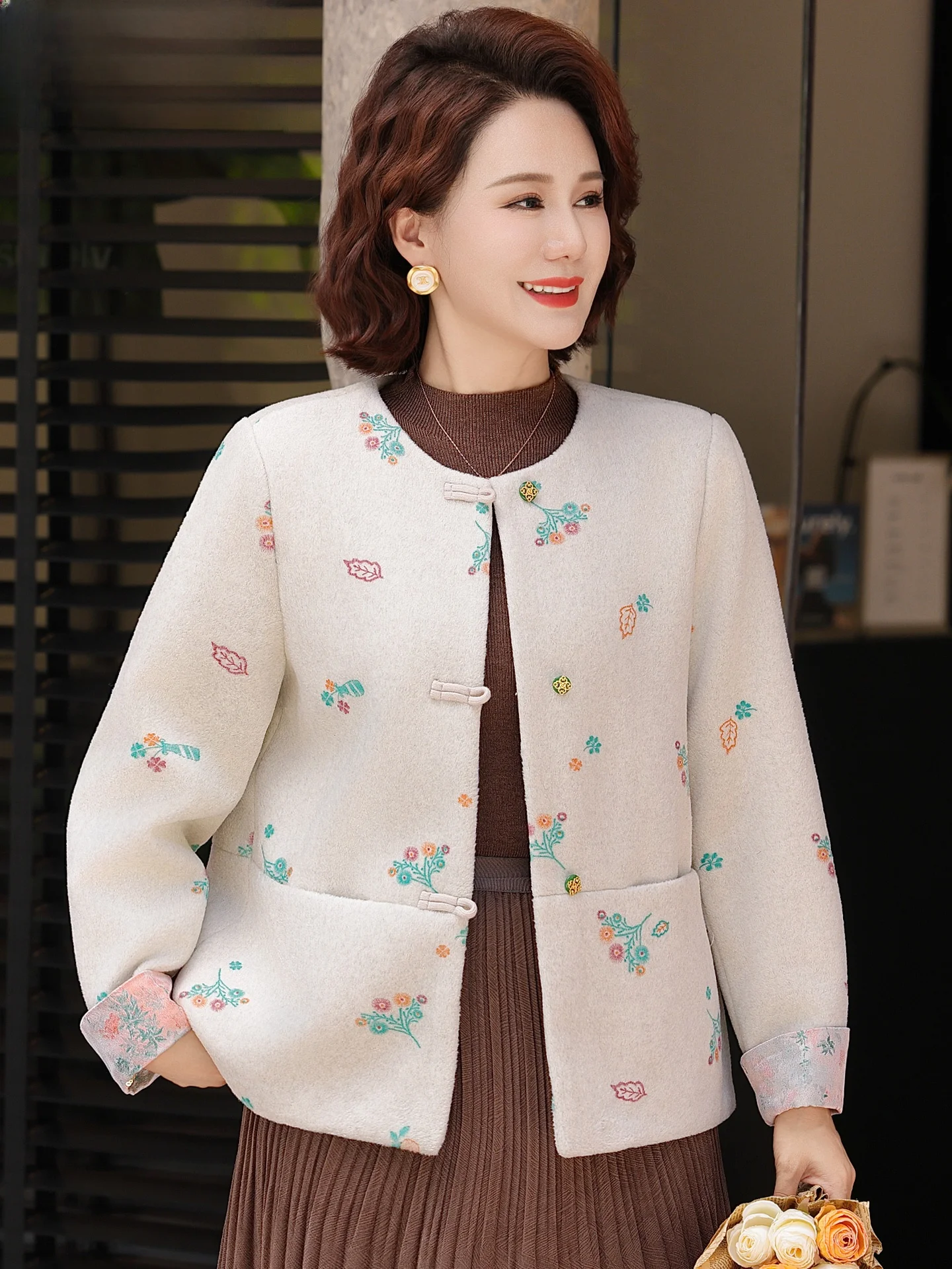 

Шерстяное пальто-кардиган Ele Small Fraance Sle для женщин среднего и старшего возраста, весенне-осеннее, сезонное