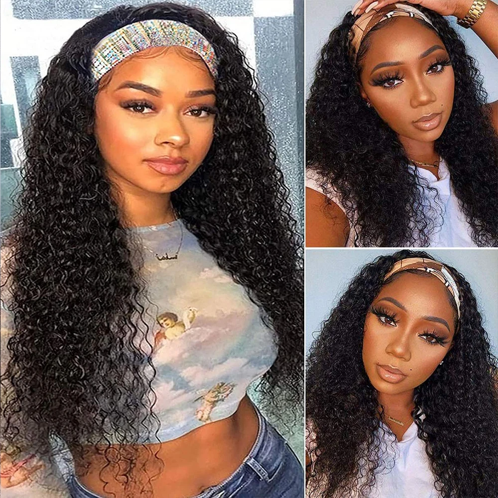 

Jerry Curly Headband Wigs Human Hair Machine Made Curly Human Hair Wig Glueless Wigs Human Hair For Woman Clearance Sale
