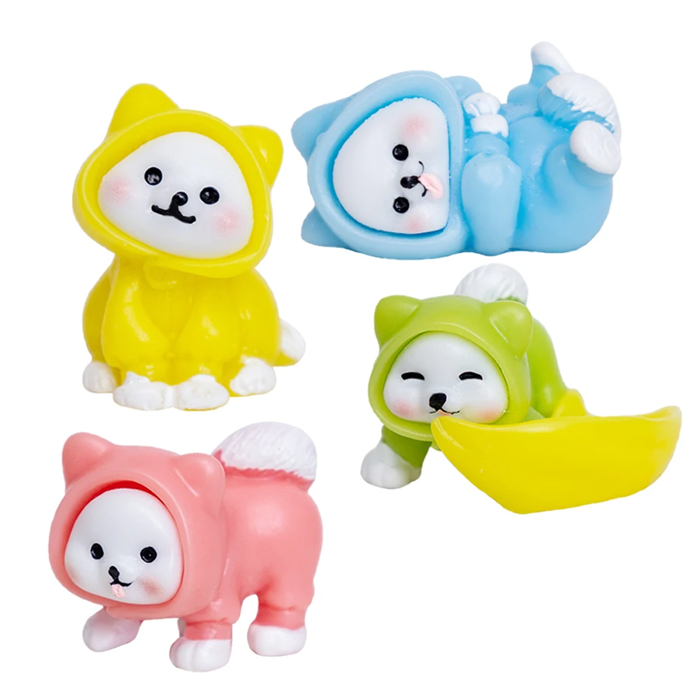 4 Pcs Raincoat Puppy Decorations Resin Dog Statue Figurines Statues Ornament Mini Ornaments Figures
