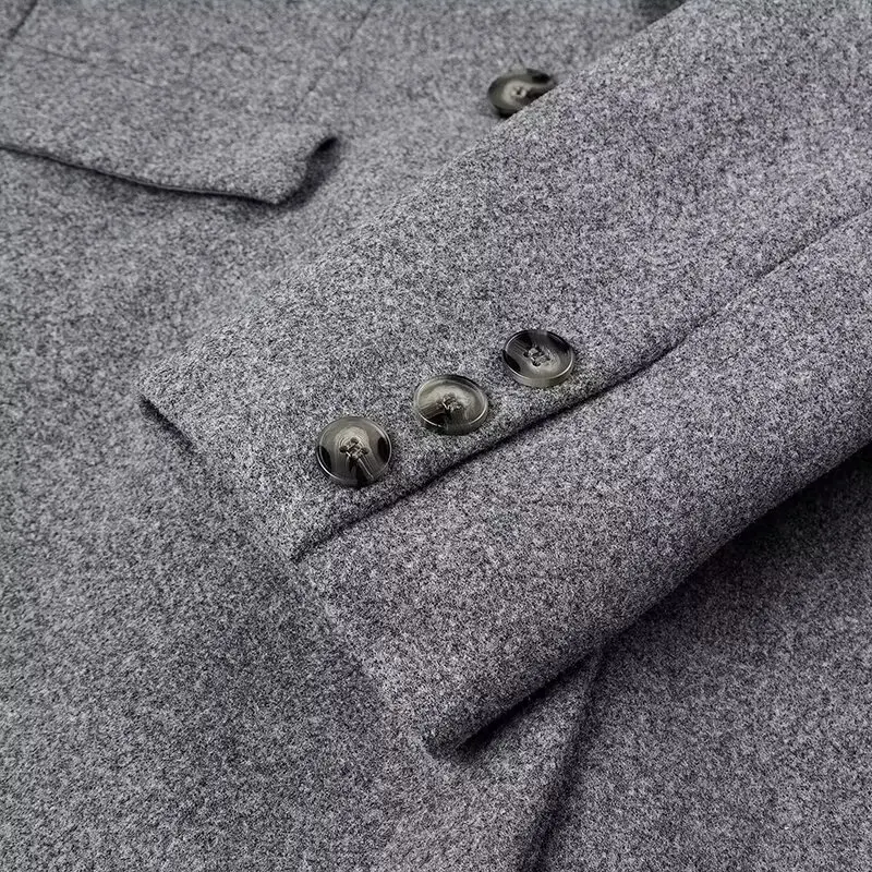 Women\'s Autumn Winter Urban Commuter Long Coat TRAFZA New Fashion Elegant Tweed Lapel Buttons Pocket Long Coat 2.3lb 52in Length
