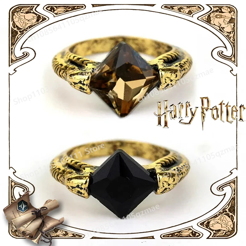 Anillo de la serie Harry Horcrux negro, Cosplay, alfareros de piedra de Resurrección, anillos de diamante, cristal Vintage, regalos para niños