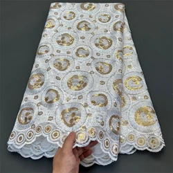 2025 African Nigerian Lace Fabric Embroidery Tulle Pure Wedding Party Dress Guipure SequinsFor Sewing Beaded 5yards