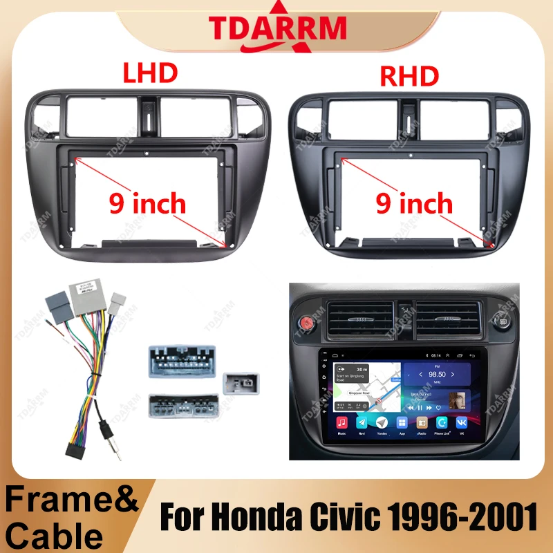 For Honda Civic1996-2001 Fascia Radio Dvd Stereo Cd Panel Dash Mounting Installation Trim Kit Face Frame Bezel with Wire Harness