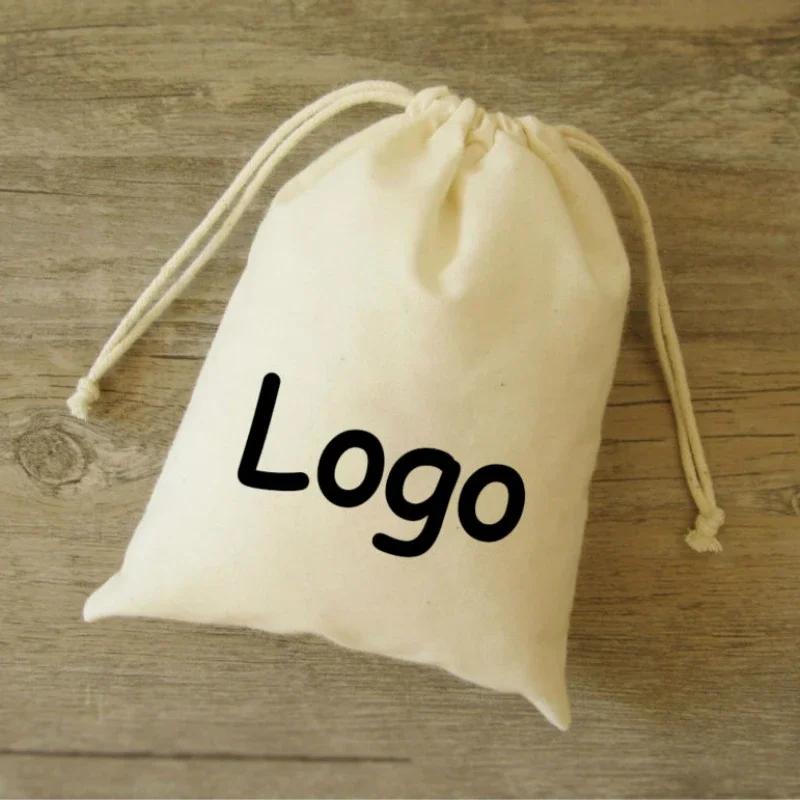 Custom Logo Grand Quality Cotton Small Drawstring Pouch Home Large Capacity Storage Bags Big Size Food Bread Portable Sacks 100p