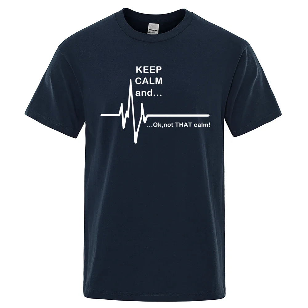 

Футболка мужская Свободная с надписью Keep Calm And Ok, летняя хлопковая Футболка в стиле хип-хоп с круглым вырезом, повседневные топы большого размера