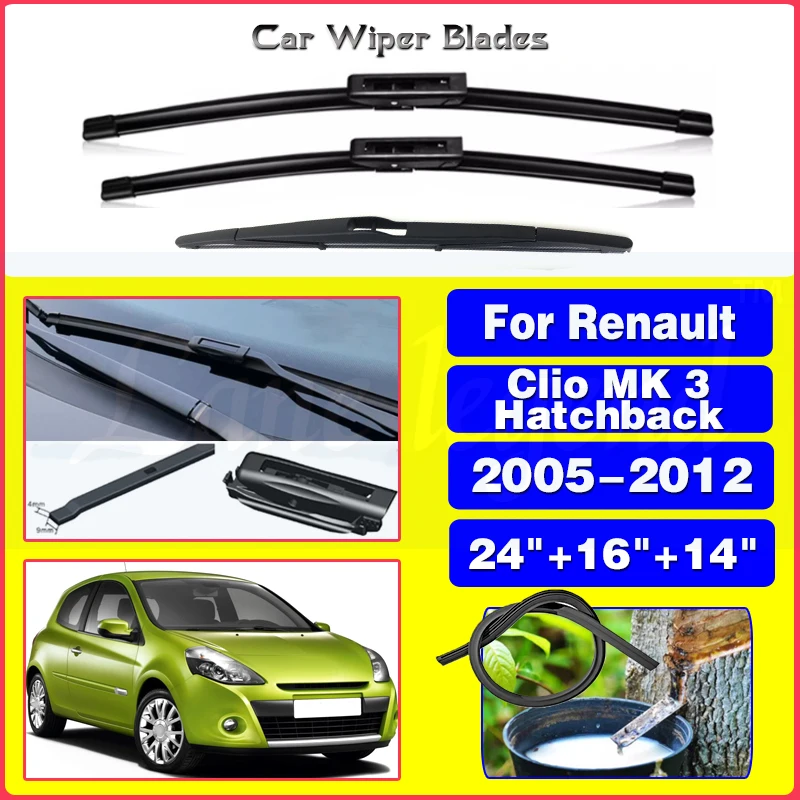 

Набор стеклоочистителей для Renault Clio MK 3 Hatchback 2005-2012 2006 2007 24 + 16 + 14 дюймов