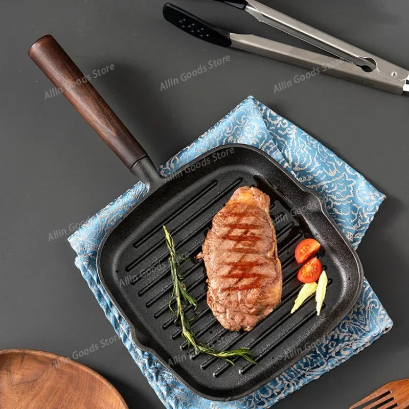 Onlycook Cast Iron Steak Pan Set with Flat Bottom Best Frying Pan for Home and Steakhouse Gas Induction Cooker Universal