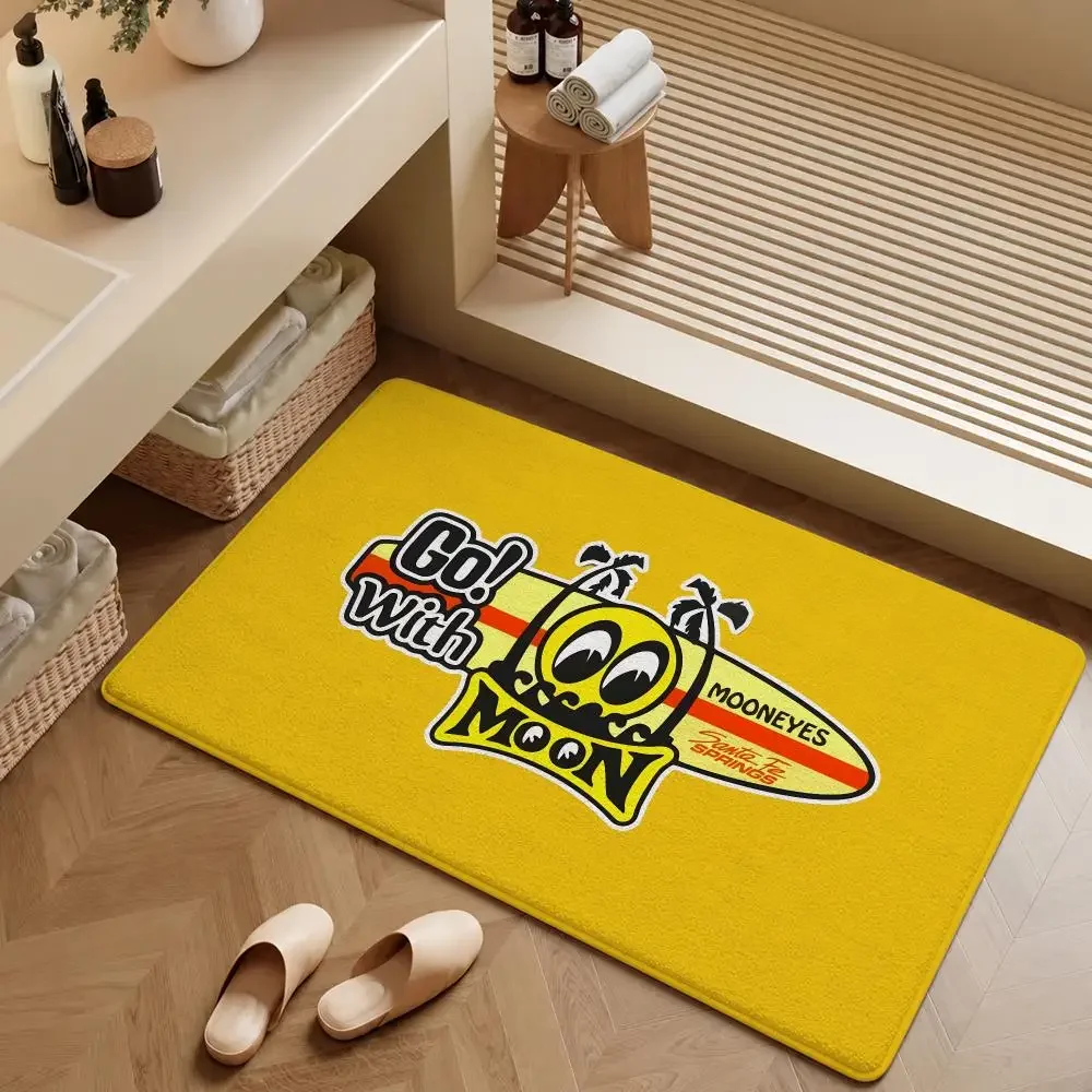 Brand Mooneyes Hot Rod Yellow Eyes Logo Floor Mat Soft Flannel Entrance Doormat Non-Slip Washable Rug For Bedroom Home Decor