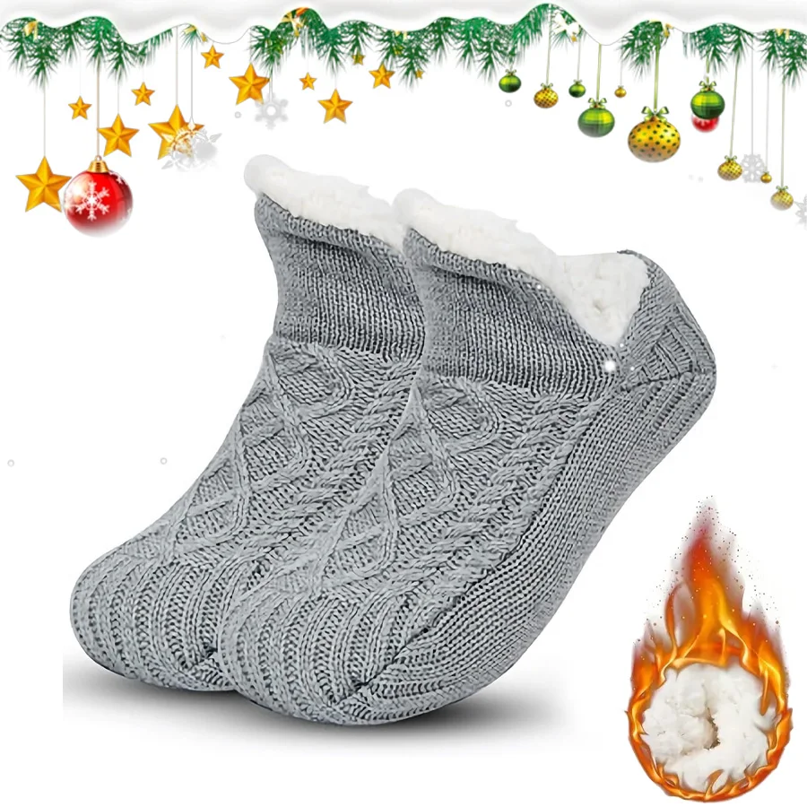 Cozy Slippers Socks,Thickened Winter Floor Socks with Non-Slip Bottom,Knitted,Machine Washable,Solid Color,Indoor Home Wear