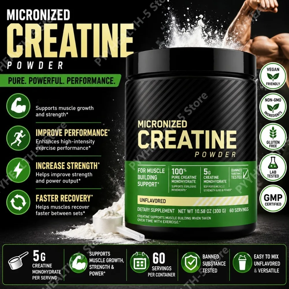 Creatine Monohydrate Powder Unflavored 300g, 5g Per Serving 60 Servings, Daily Workout Nutrition Support for Adults