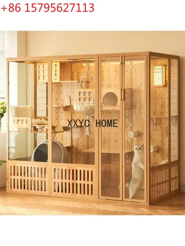 

Super Villa Cage & Panoramic Large House Luxury Indoor Cat Apartment, Large Pet Furniture Glass Cat House