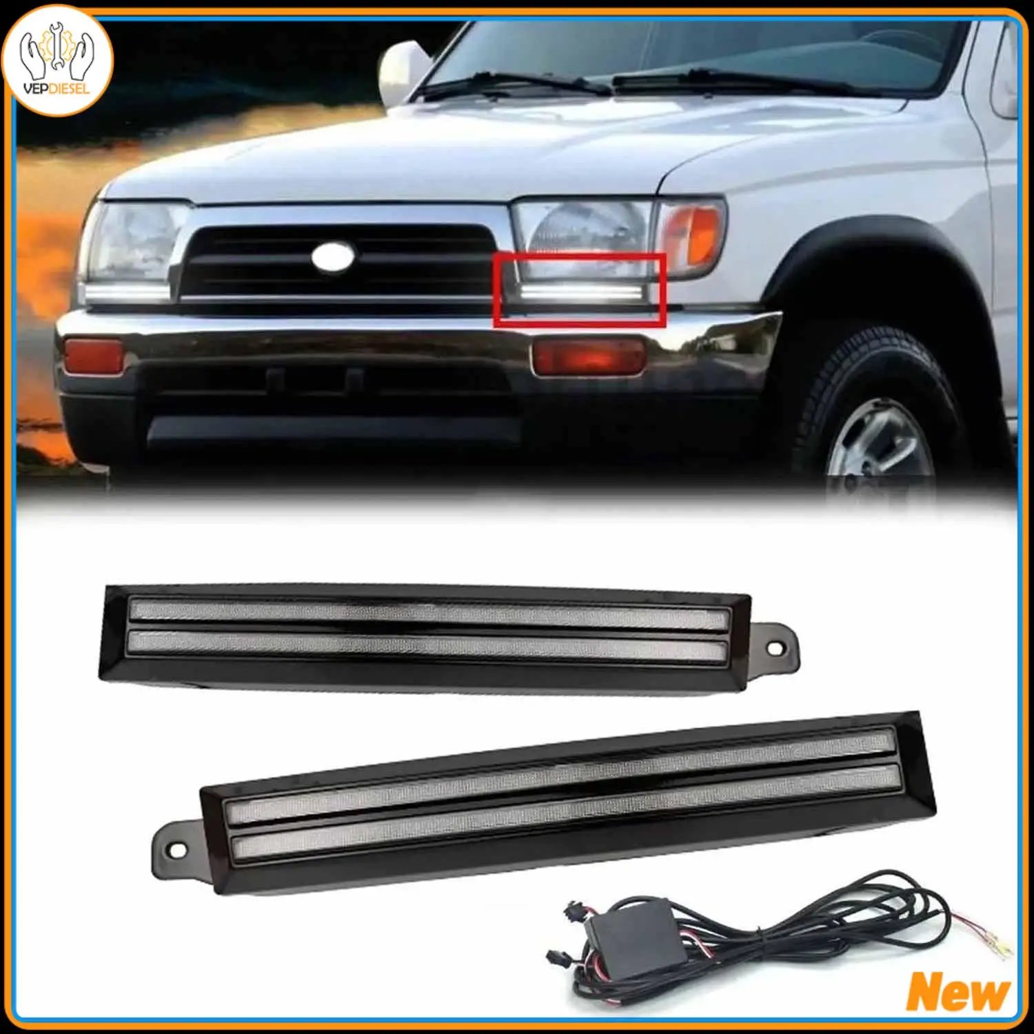 

2pcs/1Pair Front Headlight LED Daytime Running Light DRL For Toyota 4Runner 1996-2002 New Car Accessories