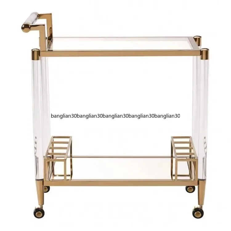 Double Layer Light Luxury Modern Metal Stainless Steel Long Food Cart Acrylic Environmental Protection Creative Glass Rack